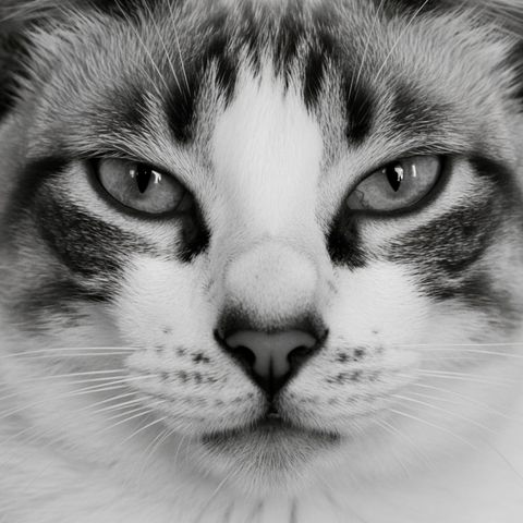 Retrato em preto e branco de um gato de face clara