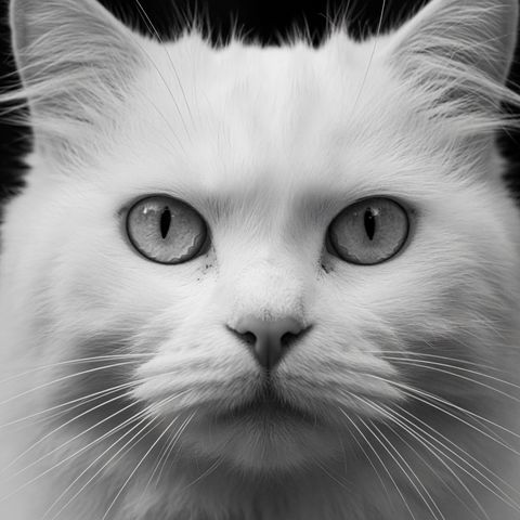 Retrato em preto e branco de um gato branco
