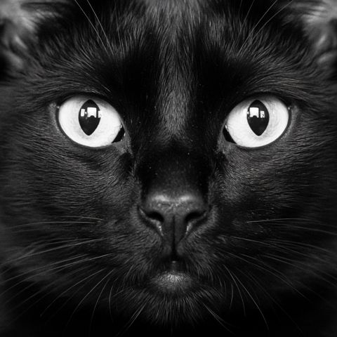 Retrato em preto e branco de um gato preto